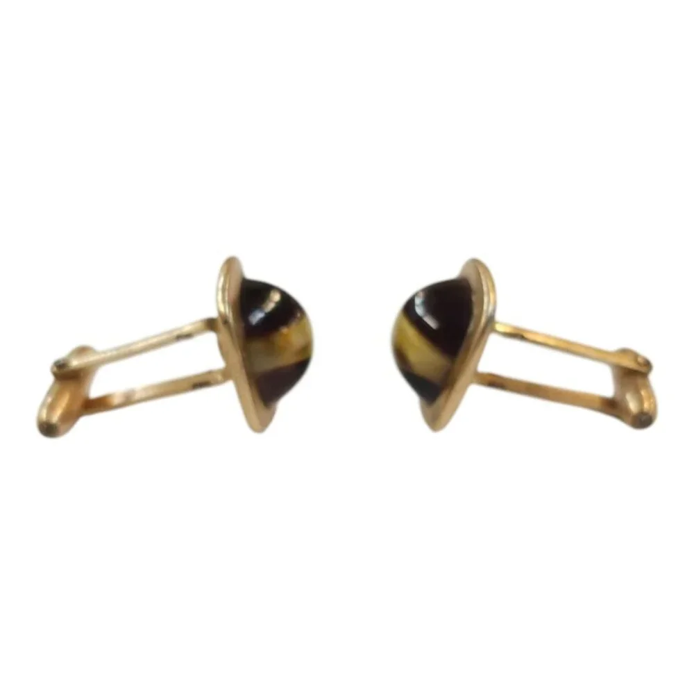 Correct Quality Tigers Eye Cufflinks Brown Yellow Vintage Gold Tone MCM Jewelry